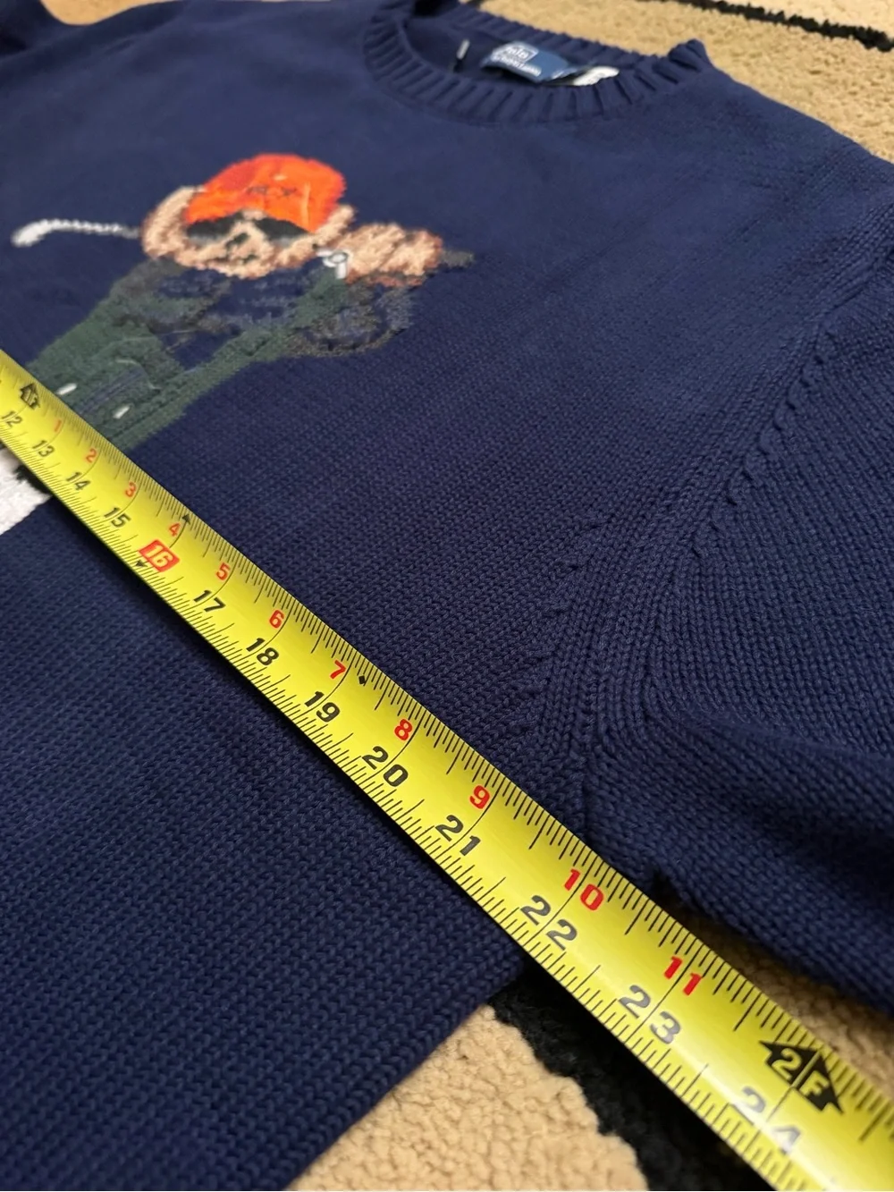 Ralph Lauren Navy Crewneck Sweater with Golf Bear Intarsia